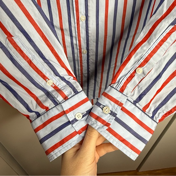 Frank and Eileen Relaxed Button Up Shirt Red Blue Stripes XS - Picture 4 of 9